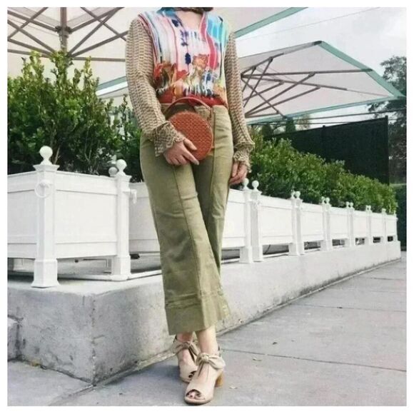 Anthropologie Conditions Apply Women’s Multi Viscose Neck Tie Semi Sheer Blouse - Picture 15 of 15